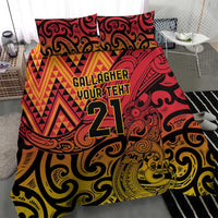 New Zealand Rangatira Custom Bedding Set Red and Gold Niho Taniwha Maori Tribal