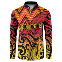 New Zealand Rangatira Custom Button Sweatshirt Red and Gold Niho Taniwha Maori Tribal LT9 Gold - Polynesian Pride
