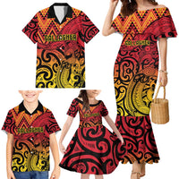 New Zealand Rangatira Custom Family Matching Mermaid Dress and Hawaiian Shirt Red and Gold Niho Taniwha Maori Tribal LT9 - Polynesian Pride