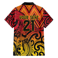 New Zealand Rangatira Custom Family Matching Off The Shoulder Long Sleeve Dress and Hawaiian Shirt Red and Gold Niho Taniwha Maori Tribal LT9 - Polynesian Pride