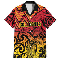 New Zealand Rangatira Custom Family Matching Off Shoulder Maxi Dress and Hawaiian Shirt Red and Gold Niho Taniwha Maori Tribal LT9 Dad's Shirt - Short Sleeve Gold - Polynesian Pride