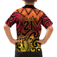 New Zealand Rangatira Custom Family Matching Off Shoulder Short Dress and Hawaiian Shirt Red and Gold Niho Taniwha Maori Tribal LT9 - Polynesian Pride