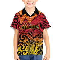 New Zealand Rangatira Custom Family Matching Summer Maxi Dress and Hawaiian Shirt Red and Gold Niho Taniwha Maori Tribal LT9 Son's Shirt Gold - Polynesian Pride