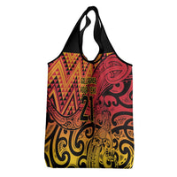 New Zealand Rangatira Custom Grocery Bag Red and Gold Niho Taniwha Maori Tribal