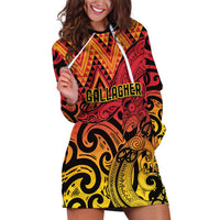 New Zealand Rangatira Custom Hoodie Dress Red and Gold Niho Taniwha Maori Tribal