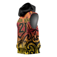 New Zealand Rangatira Custom Sleeveless Hoodie Red and Gold Niho Taniwha Maori Tribal LT9 - Polynesian Pride