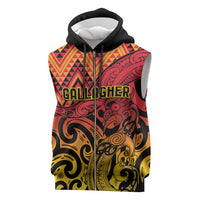 New Zealand Rangatira Custom Sleeveless Zip Hoodie Red and Gold Niho Taniwha Maori Tribal - Polynesian Pride