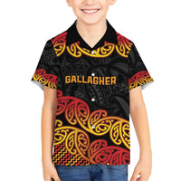 New Zealand Rugby Pacific Custom Family Matching Long Sleeve Bodycon Dress and Hawaiian Shirt Rangatira Maori Kowhaiwhai Pattern LT9 Son's Shirt Gold - Polynesian Pride