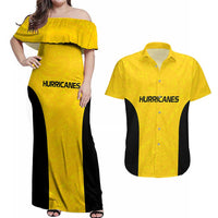 New Zealand Rugby Pacific Custom Couples Matching Off Shoulder Maxi Dress and Hawaiian Shirt Hau Awhiowhio Maori Tribal Tattoo LT9 Gold - Polynesian Pride