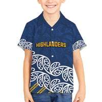 New Zealand Rugby Pacific Custom Family Matching Off Shoulder Maxi Dress and Hawaiian Shirt Kahupeka Maori Kowhaiwhai Pattern LT9 Son's Shirt Blue - Polynesian Pride