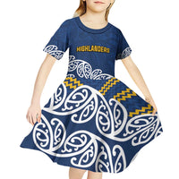 New Zealand Rugby Pacific Custom Kid Short Sleeve Dress Kahupeka Maori Kowhaiwhai Pattern