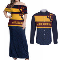 New Zealand Rugby Pacific Custom Couples Matching Off Shoulder Maxi Dress and Long Sleeve Button Shirt Kahupeka Retro 2025 Taniko Motif LT9 Blue - Polynesian Pride