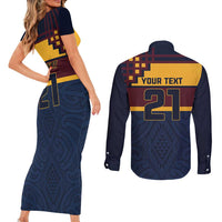 New Zealand Rugby Pacific Custom Couples Matching Short Sleeve Bodycon Dress and Long Sleeve Button Shirt Kahupeka Retro 2025 Taniko Motif LT9 - Polynesian Pride
