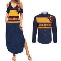 New Zealand Rugby Pacific Custom Couples Matching Summer Maxi Dress and Long Sleeve Button Shirt Kahupeka Retro 2025 Taniko Motif LT9 Blue - Polynesian Pride