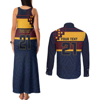 New Zealand Rugby Pacific Custom Couples Matching Tank Maxi Dress and Long Sleeve Button Shirt Kahupeka Retro 2025 Taniko Motif LT9 - Polynesian Pride