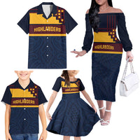 New Zealand Rugby Pacific Custom Family Matching Off The Shoulder Long Sleeve Dress and Hawaiian Shirt Kahupeka Retro 2025 Taniko Motif LT9 - Polynesian Pride