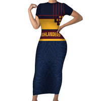 New Zealand Rugby Pacific Custom Family Matching Short Sleeve Bodycon Dress and Hawaiian Shirt Kahupeka Retro 2025 Taniko Motif LT9 Mom's Dress Blue - Polynesian Pride