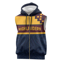 New Zealand Rugby Pacific Custom Sleeveless Zip Hoodie Kahupeka Retro 2025 Taniko Motif LT9 Blue - Polynesian Pride