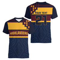 New Zealand Rugby Pacific Custom Women V-Neck T-Shirt Kahupeka Retro 2025 Taniko Motif