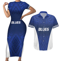 New Zealand Rugby Pacific Custom Couples Matching Short Sleeve Bodycon Dress and Hawaiian Shirt Kahurangi Auckland All Blue LT9 Blue - Polynesian Pride