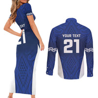 New Zealand Rugby Pacific Custom Couples Matching Short Sleeve Bodycon Dress and Long Sleeve Button Shirt Kahurangi Auckland All Blue LT9 - Polynesian Pride