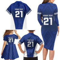 New Zealand Rugby Pacific Custom Family Matching Long Sleeve Bodycon Dress and Hawaiian Shirt Kahurangi Auckland All Blue LT9 - Polynesian Pride