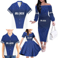 New Zealand Rugby Pacific Custom Family Matching Off The Shoulder Long Sleeve Dress and Hawaiian Shirt Kahurangi Auckland All Blue LT9 - Polynesian Pride