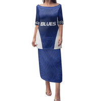 New Zealand Rugby Pacific Custom Family Matching Puletasi and Hawaiian Shirt Kahurangi Auckland All Blue LT9 Mom's Dress Blue - Polynesian Pride