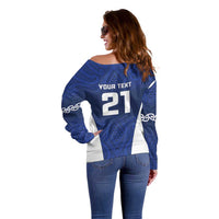 New Zealand Rugby Pacific Custom Off Shoulder Sweater Kahurangi Auckland All Blue LT9 - Polynesian Pride