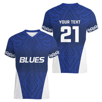 New Zealand Rugby Pacific Custom Women V-Neck T-Shirt Kahurangi Auckland All Blue