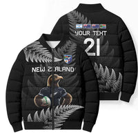 New Zealand Rugby Custom Bomber Puffer Jacket Glory Be To Black Silver-fern - Polynesian Pride