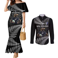 New Zealand Rugby Custom Couples Matching Mermaid Dress and Long Sleeve Button Shirt Glory Be To Black Silver-fern - Polynesian Pride