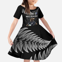 New Zealand Rugby Custom Family Matching Off The Shoulder Long Sleeve Dress and Hawaiian Shirt Glory Be To Black Silver-fern - Polynesian Pride