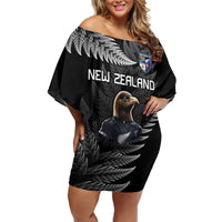 New Zealand Rugby Custom Family Matching Off Shoulder Short Dress and Hawaiian Shirt Glory Be To Black Silver-fern - Polynesian Pride