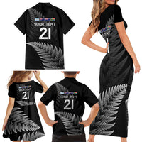 New Zealand Rugby Custom Family Matching Short Sleeve Bodycon Dress and Hawaiian Shirt Glory Be To Black Silver-fern - Polynesian Pride