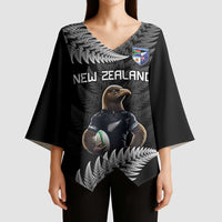 New Zealand Rugby Custom Kimono Sleeve Blouse Glory Be To Black Silver-fern - Polynesian Pride