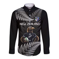 New Zealand Rugby Custom Long Sleeve Button Shirt Glory Be To Black Silver-fern - Polynesian Pride