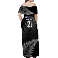 New Zealand Rugby Custom Off Shoulder Maxi Dress Glory Be To Black Silver-fern - Polynesian Pride