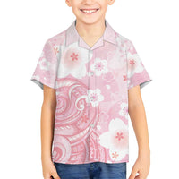 Japan Sakura Floral with Polynesian Vibe Family Matching Long Sleeve Bodycon Dress and Hawaiian Shirt LT9 Son's Shirt Pink - Polynesian Pride