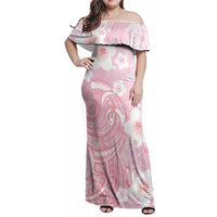 Japan Sakura Floral with Polynesian Vibe Family Matching Off Shoulder Maxi Dress and Hawaiian Shirt LT9 Mom's Dress Pink - Polynesian Pride