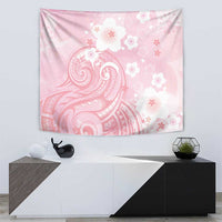 Japan Sakura Floral with Polynesian Vibe Tapestry