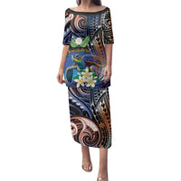 Marshall Islands Kwajalein Atoll Family Matching Puletasi and Hawaiian Shirt Plumeria Sea Turtle with Polynesian Tribal