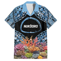 Personalised Nukuoro Micronesia Atoll Family Matching Off The Shoulder Long Sleeve Dress and Hawaiian Shirt with Pacific Coral Reef