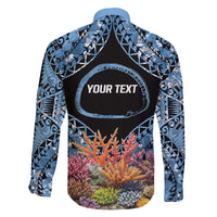 Personalised Nukuoro Micronesia Atoll Family Matching Off The Shoulder Long Sleeve Dress and Hawaiian Shirt with Pacific Coral Reef