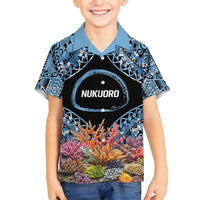 Personalised Nukuoro Micronesia Atoll Family Matching Off Shoulder Maxi Dress and Hawaiian Shirt with Pacific Coral Reef