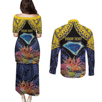 Tokelau Atafu Atoll Personalised Couples Matching Puletasi and Long Sleeve Button Shirt Pacific Coral Reef Vibe