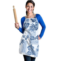 Vintage Hawaii Apron Hibiscus Tapa Tribal With Hawaiian Quilt Pattern Blue - Polynesian Pride