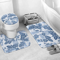 Vintage Hawaii Bathroom Set Hibiscus Tapa Tribal With Hawaiian Quilt Pattern Blue - Polynesian Pride