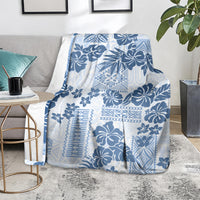Vintage Hawaii Blanket Hibiscus Tapa Tribal With Hawaiian Quilt Pattern Blue LT9 - Polynesian Pride