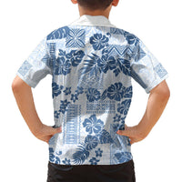 Vintage Hawaii Hawaiian Shirt Hibiscus Tapa Tribal With Hawaiian Quilt Pattern Blue LT9 - Polynesian Pride